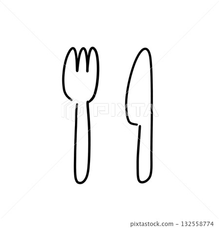 簡單的刀叉線條畫插圖 132558774