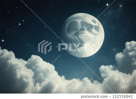 moon floating in the starry sky 132558842