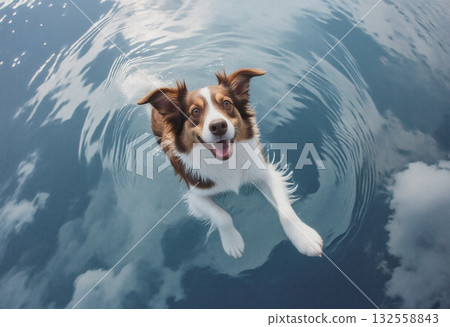 Border collie jumping out of the water 132558843