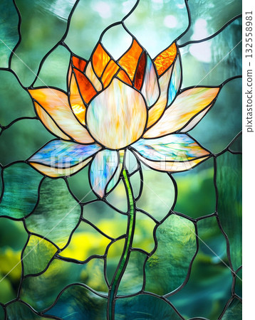 Lotus flower stained glass AI image Lotus flower stained glass AI image 132558981