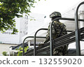 Soldier on military truck, Army personnel on transport vehicle, Armed forces in operation in Colombia 132559020