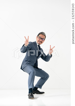 Male business peace sign whole body Male business peace sign whole body 132559143
