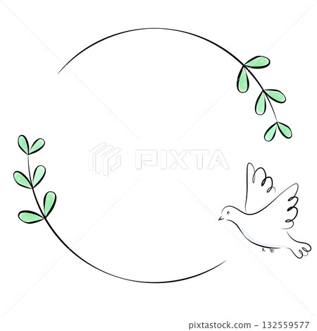 Dove and plant round frame 132559577