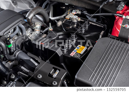 Car battery in the engine room 132559705