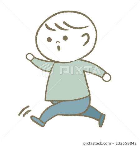 A child running in a good mood Light blue A child running in a good mood Light blue 132559842