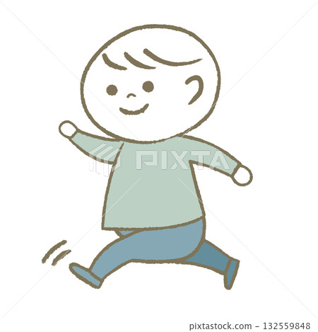 A child running in a good mood Light blue A child running in a good mood Light blue 132559848