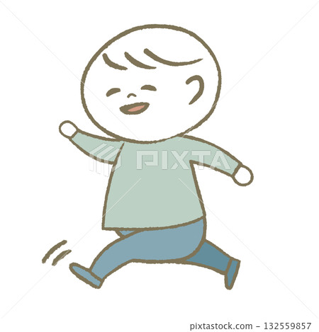 A child running in a good mood Light blue A child running in a good mood Light blue 132559857