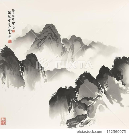 水墨風格的雪山插圖 水墨風格的雪山插圖 132560075
