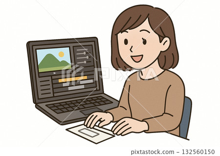 Employment support, computer work, video editing and web production illustrations Employment support, computer work, video editing and web production illustrations 132560150