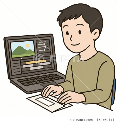 Employment support, computer work, video editing and web production illustrations 132560151