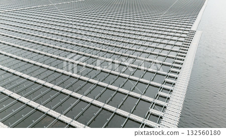 Water buoy platform array for Floating Solar Panel farm. Solar panel PV System in Industry lake 132560180