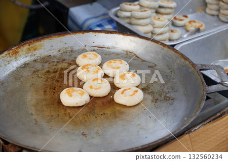 Vegetarian Festival (J Festival) In Thailand at Yaowarat China town, Street food stuffed pan bun 132560234