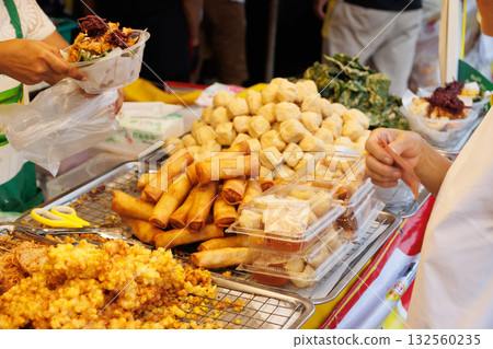 Vegetarian Festival (J Festival) In Thailand at Yaowarat China town, Street food vegetable mushroom mix fried dough set Vegetarian Festival (J Festival) In Thailand at Yaowarat China town, Street food vegetable mushroom mix fried dough set 132560235