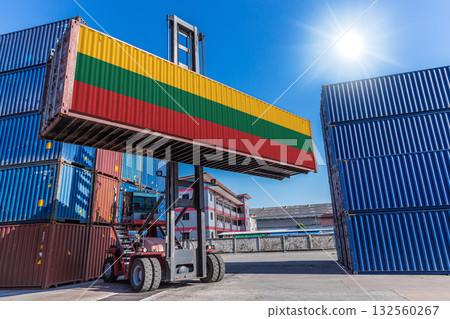 Products shipping cargo goods with Lithuania flag for import export business from Lithuania country 132560267