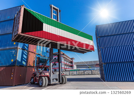 Products shipping cargo goods with Kuwait flag for import export business from Kuwait country 132560269