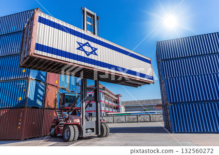 Products shipping cargo goods with Israel flag for import export business from Israel country 132560272