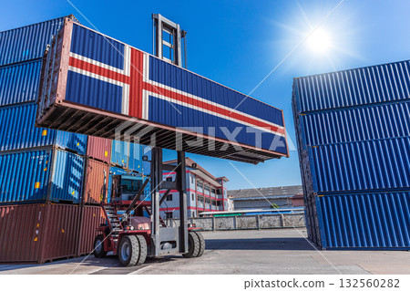 Products shipping cargo goods with Iceland flag for import export business from Iceland country 132560282