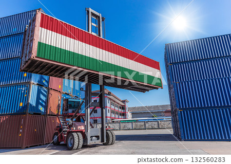 Products shipping cargo goods with Hungary flag for import export business from Hungary country 132560283