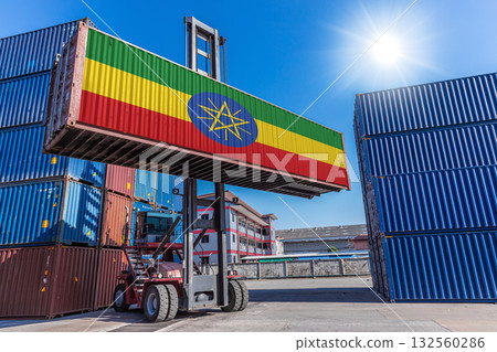 Products shipping cargo goods with Ethiopia flag for import export business from Ethiopia country 132560286