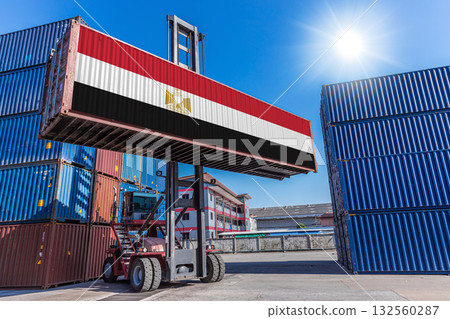 Products shipping cargo goods with Egypt flag for import export business from Egypt country 132560287