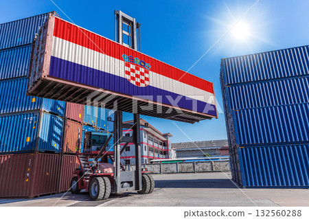 Products shipping cargo goods with Croatia flag for import export business from Croatia country Products shipping cargo goods with Croatia flag for import export business from Croatia country 132560288