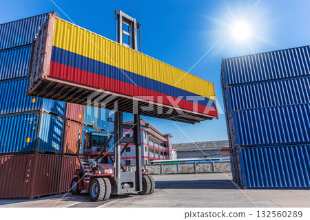 Products shipping cargo goods with Colombia flag for import export business from Colombia country 132560289