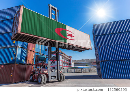 Products shipping cargo goods with Algeria flag for import export business from Algeria country Products shipping cargo goods with Algeria flag for import export business from Algeria country 132560293
