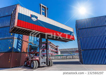 Products shipping cargo goods with Slovenia flag for import export business from Slovenia country 132560297