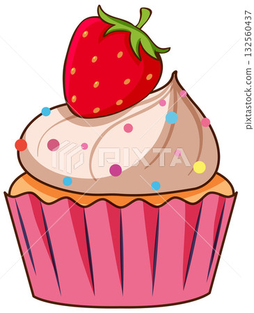 Strawberry Cupcake with Sprinkles Vector Illustration Strawberry Cupcake with Sprinkles Vector Illustration 132560437