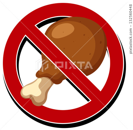 No Meat Allowed Sign with Chicken Drumstick Icon No Meat Allowed Sign with Chicken Drumstick Icon 132560448