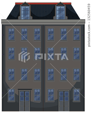Traditional Dutch Townhouse with Symmetrical Windows and Dormer Roof Traditional Dutch Townhouse with Symmetrical Windows and Dormer Roof 132560459