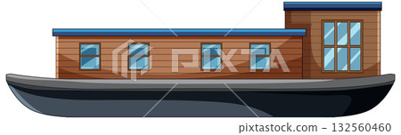 Modern Wooden Houseboat Side View Vector Illustration Modern Wooden Houseboat Side View Vector Illustration 132560460