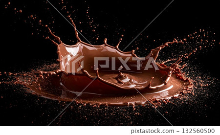 A realistic, smooth chocolate splash background on a black background, perfect for Valentine's Day or chocolate images. A realistic, smooth chocolate splash background on a black background, perfect for Valentine's Day or chocolate images. 132560500