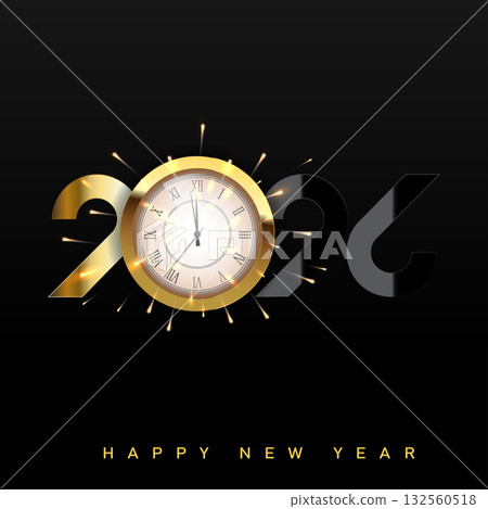 Luxury Happy New Year 2026 countdown clock with dissolving glitter. Vector Luxury Happy New Year 2026 countdown clock with dissolving glitter. Vector 132560518
