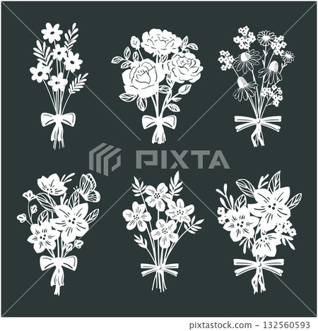 Bouquet of Flowers silhouette on white background. Bouquet of Flowers silhouette on white background. 132560593