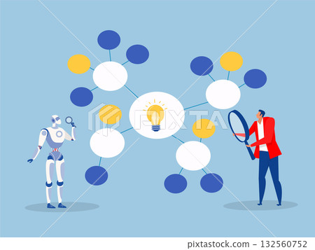 business people with Robot writing mind map diagram for easy understand.Mind map diagram for idea research, plan or thinking for solution to solve problem decision making concept vector 132560752