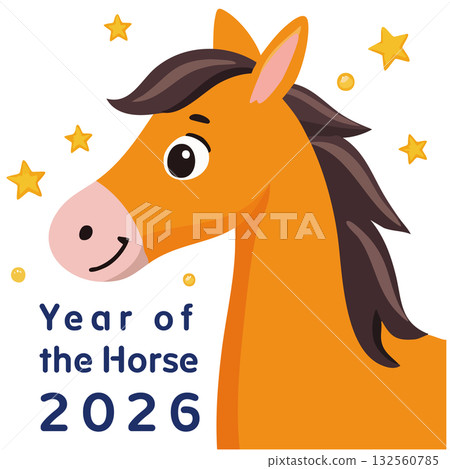 Year of the Horse 2026 Vector - New Year's Greeting Card Design Year of the Horse 2026 Vector - New Year's Greeting Card Design 132560785