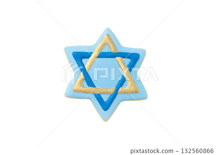 Star of David cookie with blue and gold icing, isolated, PNG Star of David cookie with blue and gold icing, isolated, PNG 132560866