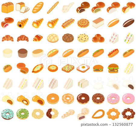 麵包和甜甜圈圖示集 麵包和甜甜圈圖示集 132560877