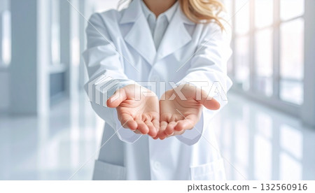 人工智慧生成的影像，畫面中一名身穿白大褂的女子伸出雙手 132560916