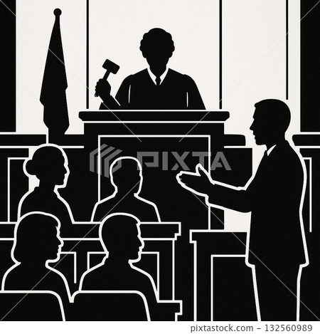 法庭上的人影反映了審判的緊張氣氛。 132560989