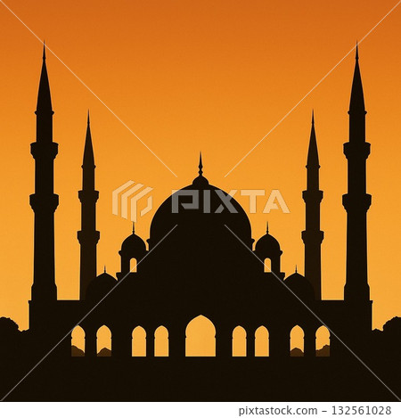 黃昏時分清真寺的輪廓 132561028