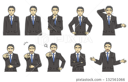 中年西裝男,上半身,姿勢變化,臉部表情變化,共10種類型 中年西裝男,上半身,姿勢變化,臉部表情變化,共10種類型 132561066