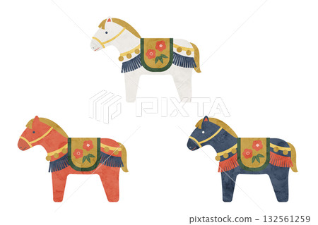 Cute horse figurine illustration, New Year's card material, New Year's material 132561259