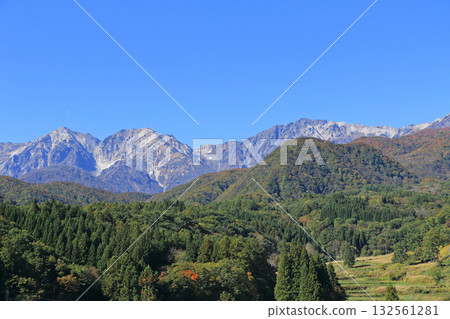 Hakuba Sanzan in autumn as seen from Tsugaike Bridge 132561281