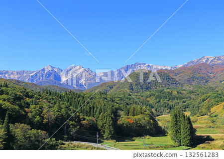 Hakuba Sanzan in autumn as seen from Tsugaike Bridge 132561283