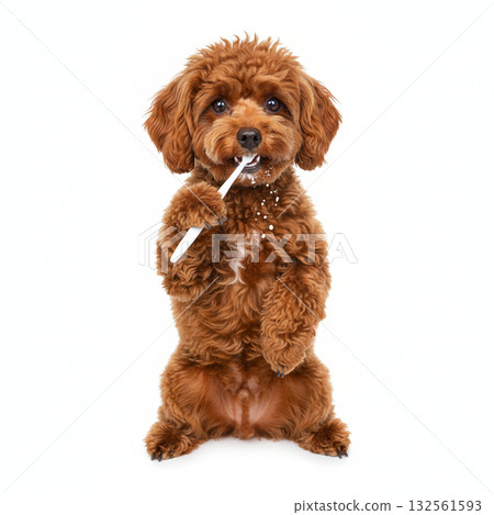 玩具貴賓犬自己刷牙 132561593