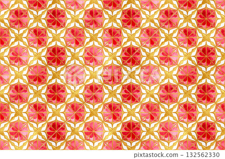 Watercolor red and gold geometric pattern, seamless pattern background Watercolor red and gold geometric pattern, seamless pattern background 132562330