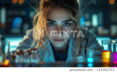 Young scientist conducting experiments in a modern lab 132562553