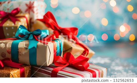 擺滿彩色禮盒的禮物場景 132562653